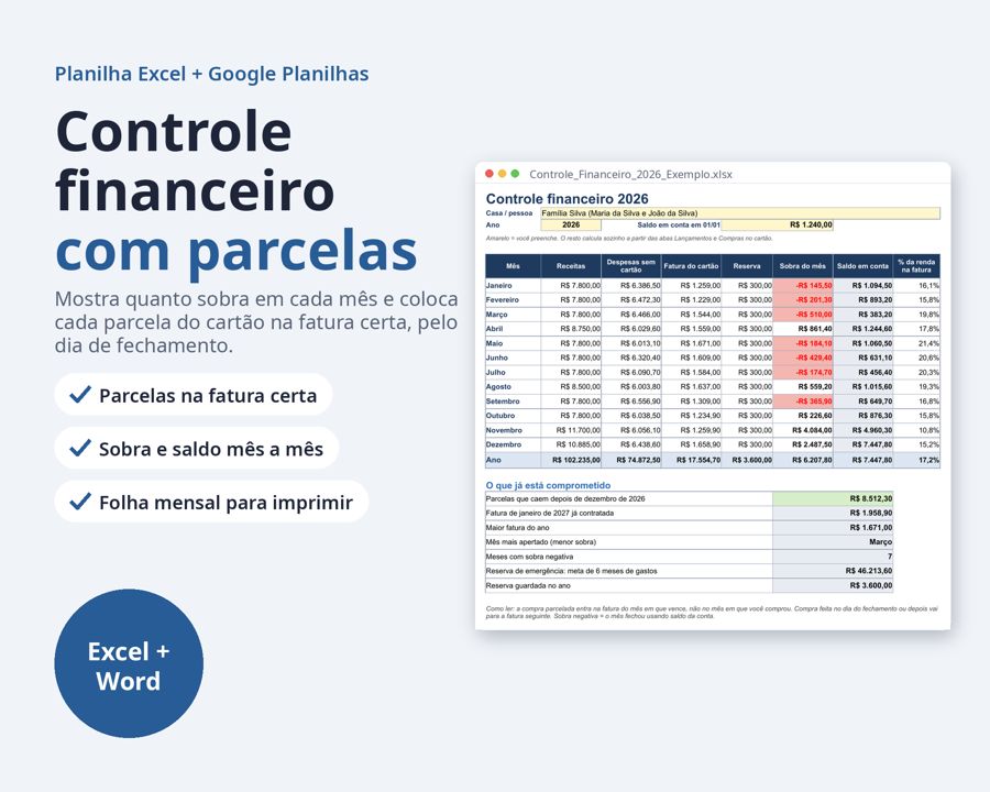 Kit organização financeira 2026 2027 Excel — Prévia 3