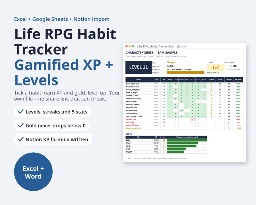 Gamified Notion Productivity Template, Life RPG Habit Tracker — Preview 1