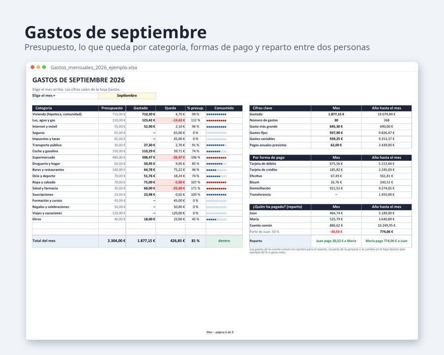 Gastos mensuales plantilla Excel 2026 2027 — Vista previa 4