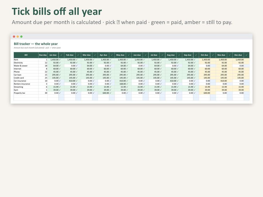 Bill Payment Tracker Spreadsheet — Preview 3