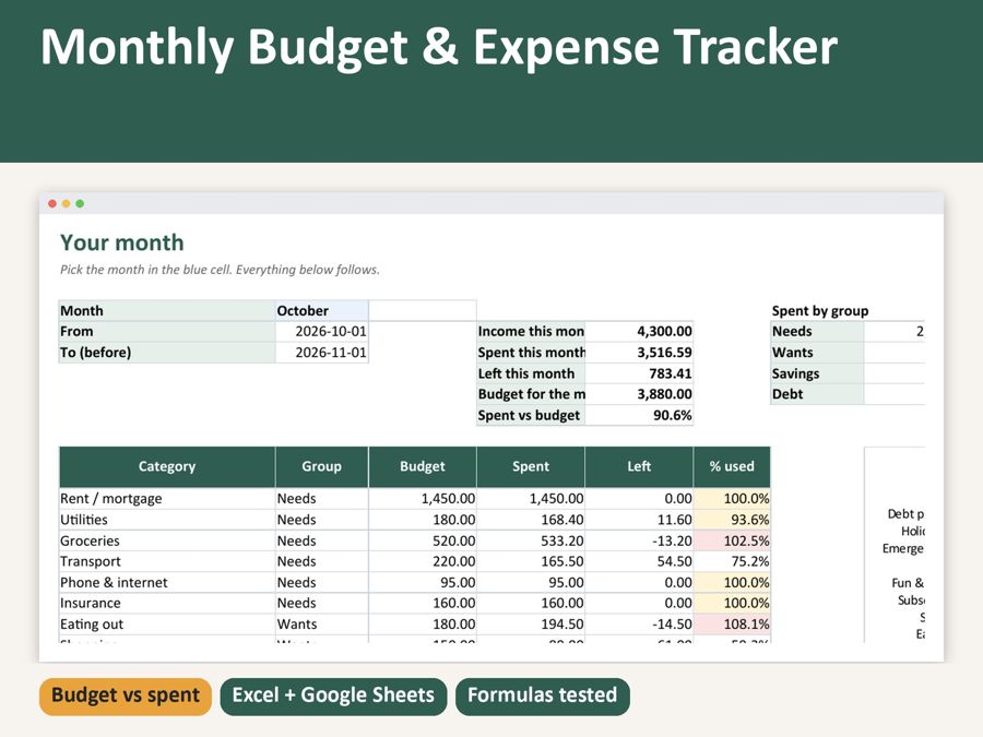Monthly Budget Spreadsheet — Preview 1