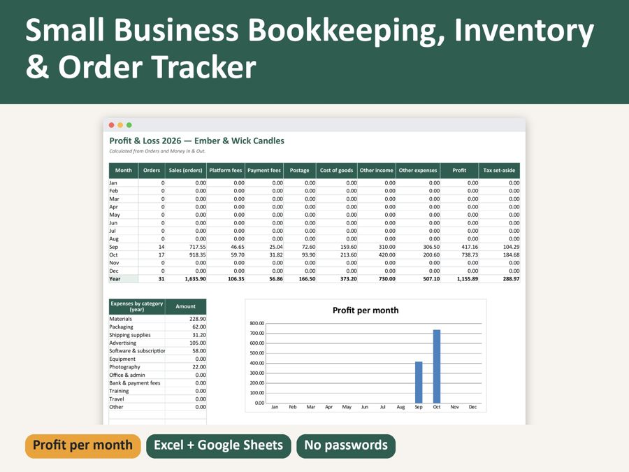 Small Business Bookkeeping Spreadsheet — Preview 1