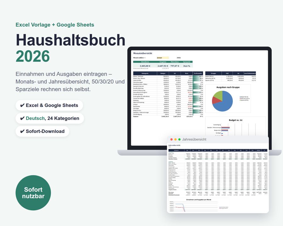Haushaltsbuch Excel Vorlage 2026 — Vorschau 1