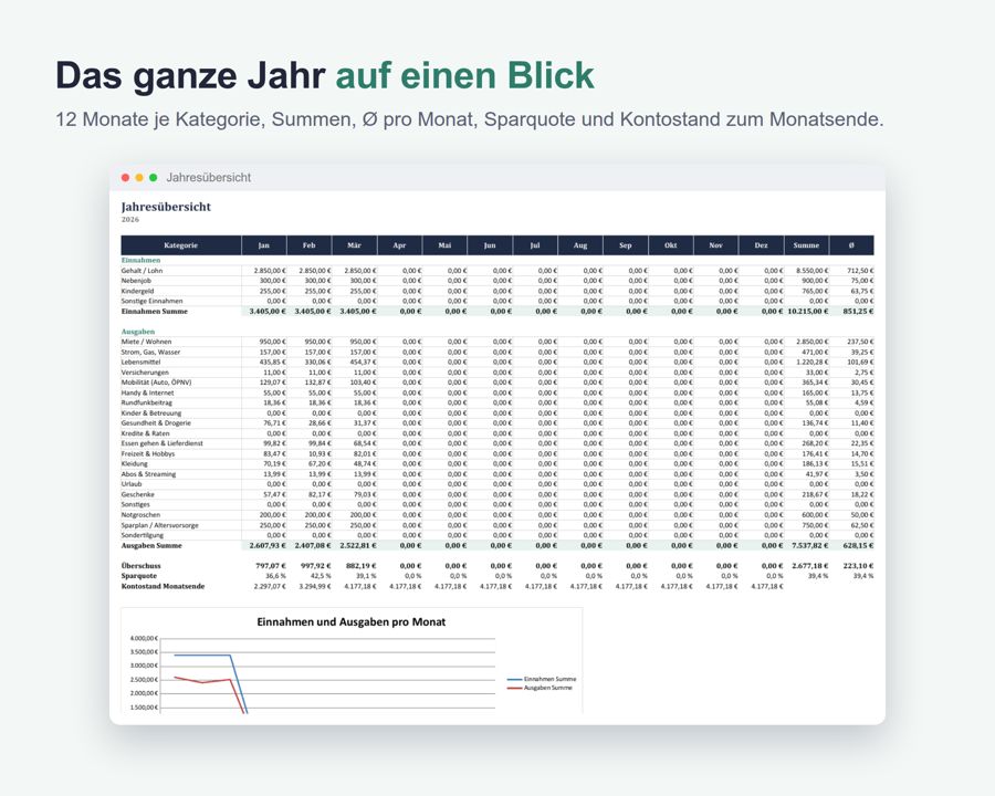 Haushaltsbuch Excel Vorlage 2026 — Vorschau 3