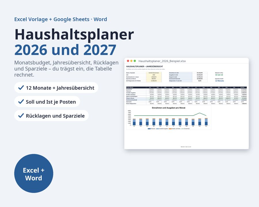 Haushaltsplaner Excel Vorlage 2026 2027 — Vorschau 1