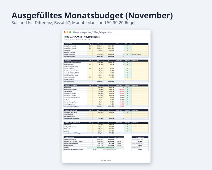 Haushaltsplaner Excel Vorlage 2026 2027 — Vorschau 3