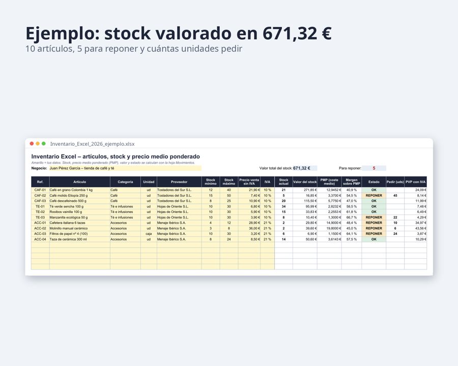 Inventario Excel con kardex y precio medio ponderado — Vista previa 2