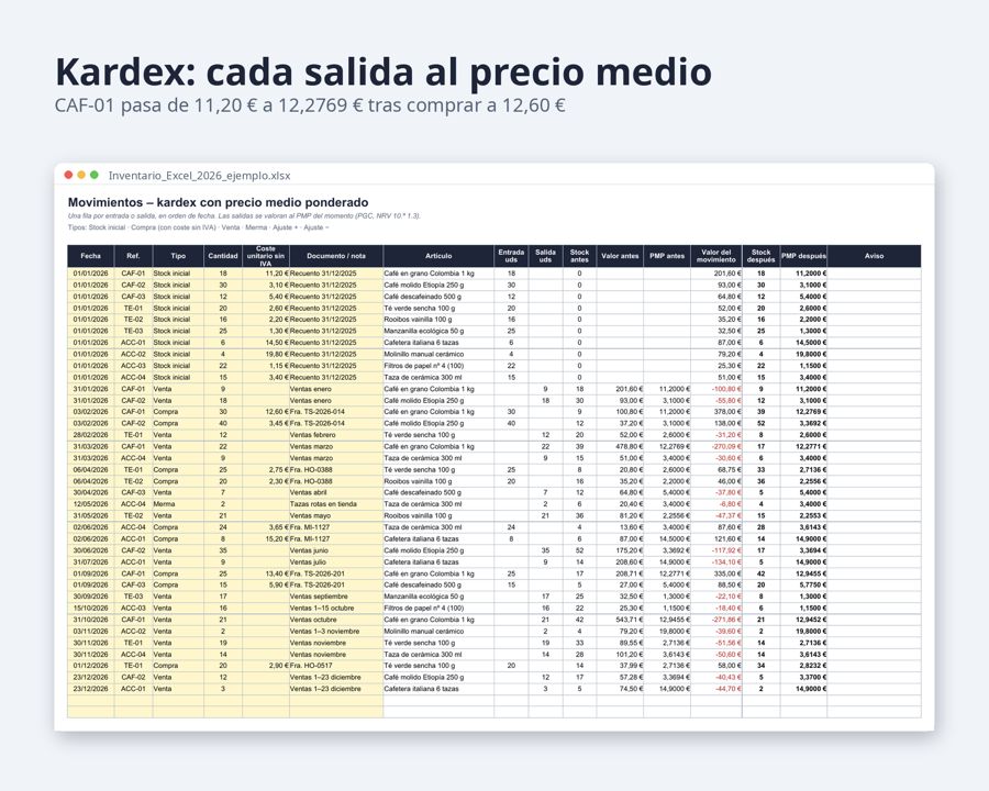 Inventario Excel con kardex y precio medio ponderado — Vista previa 3