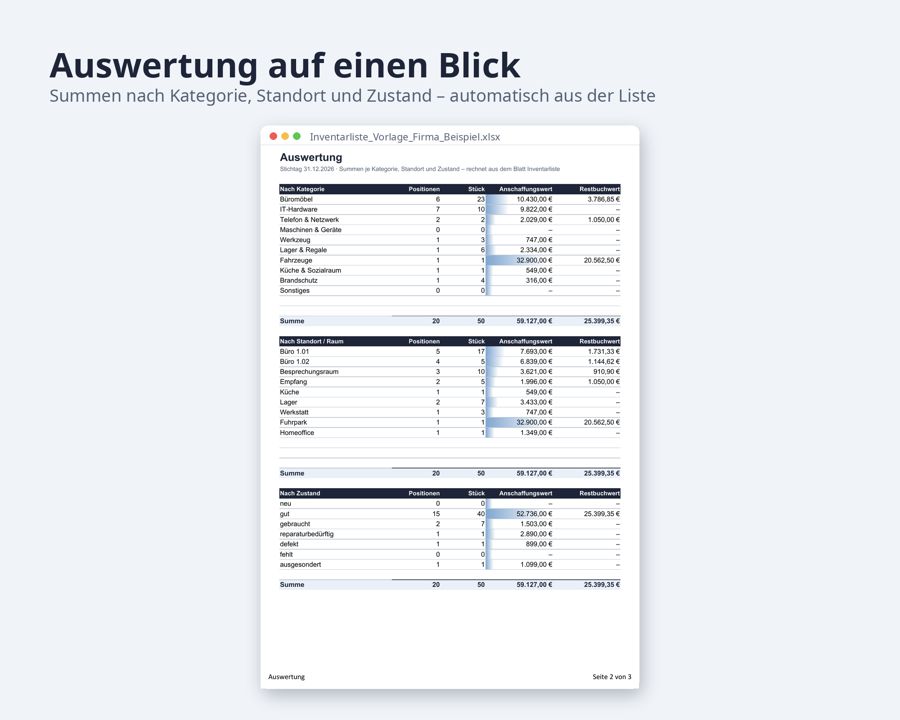 Inventarliste Vorlage Excel Firma und Haushalt — Vorschau 4