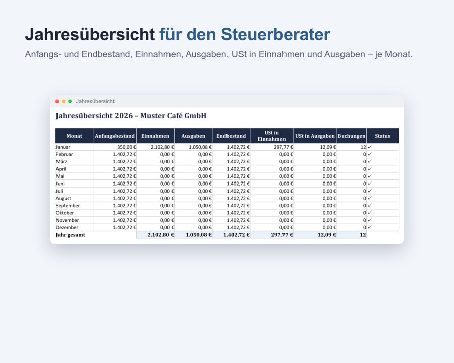 Kassenbuch Excel Vorlage 2026 — Vorschau 3