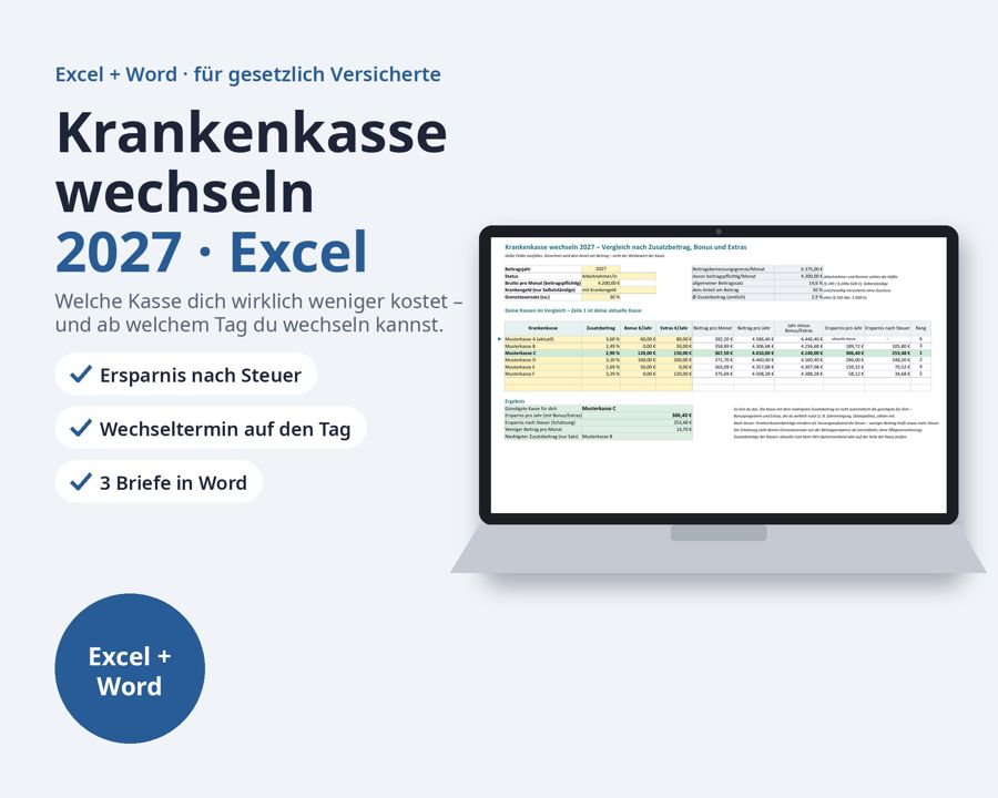 Krankenkasse wechseln 2027 Excel Vergleich — Vorschau 1
