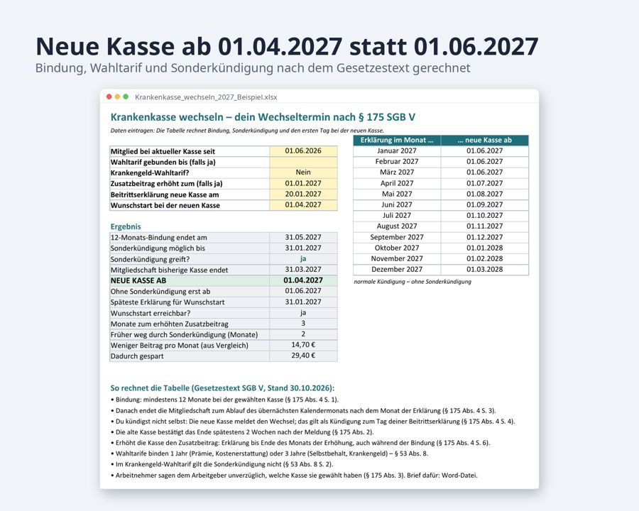 Krankenkasse wechseln 2027 Excel Vergleich — Vorschau 3