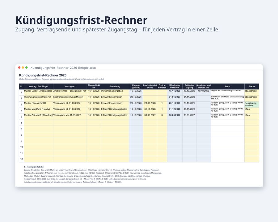 Kündigung Vorlage Word & Excel — Vorschau 3