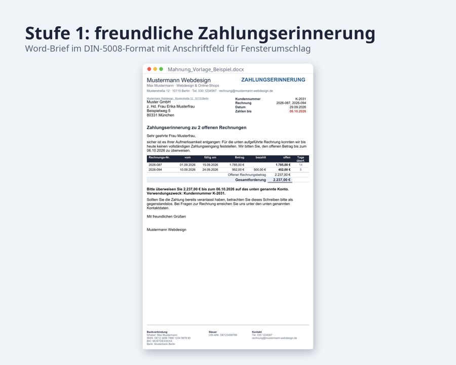Mahnung Vorlage Excel Word mit Verzugszinsen — Vorschau 3