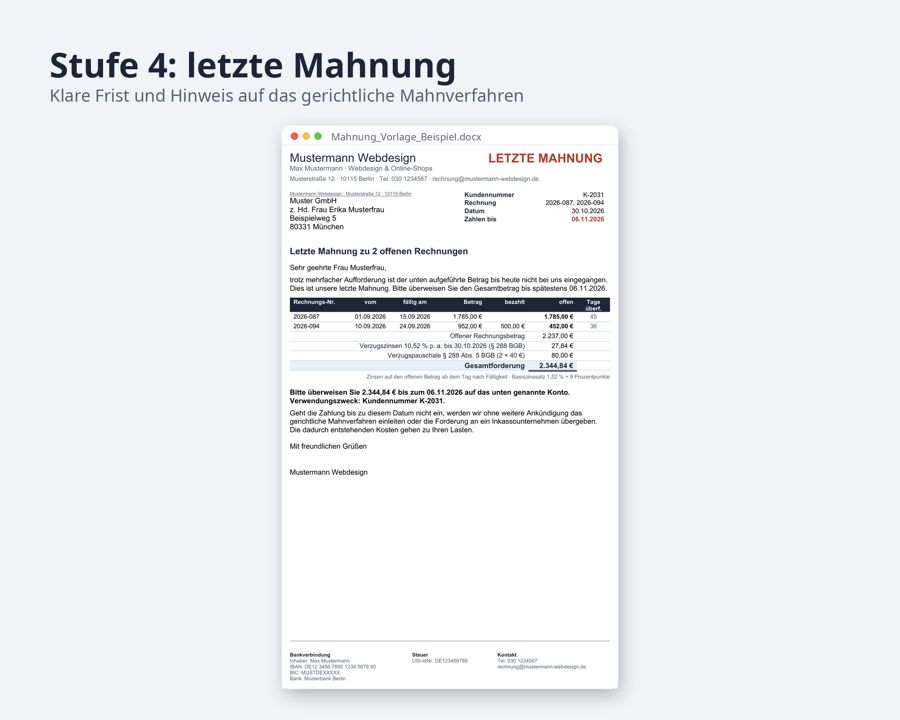Mahnung Vorlage Excel Word mit Verzugszinsen — Vorschau 4