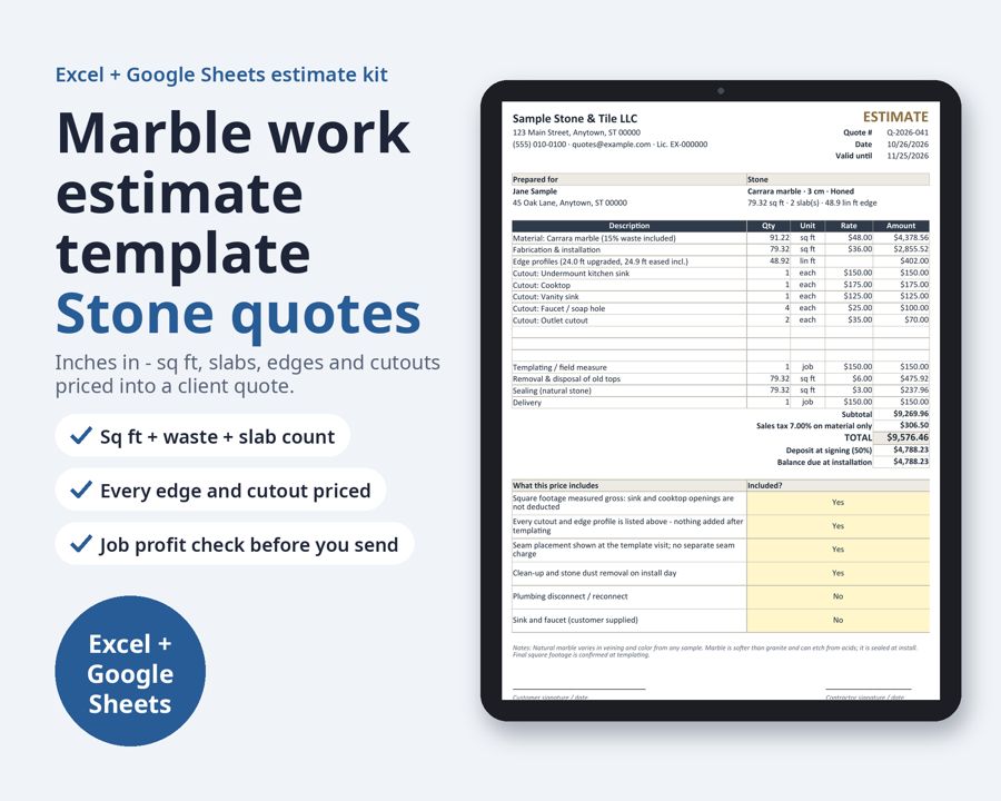 Marble Work Estimate Template — Preview 1
