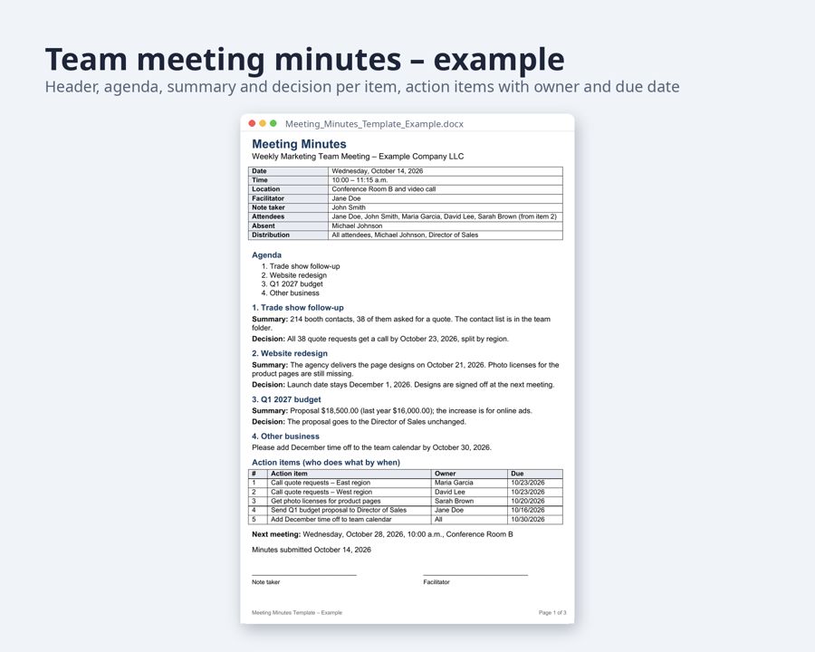 Meeting Minutes Template Word & Excel — Preview 2