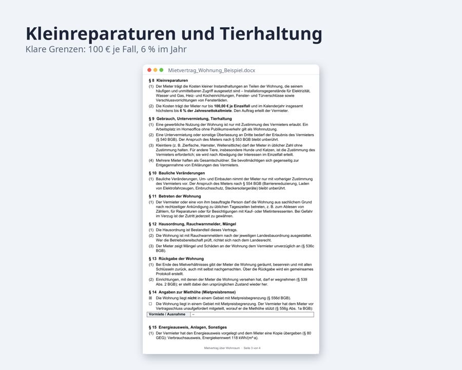 Mietvertrag Vorlage Wohnung, Word + Excel — Vorschau 4