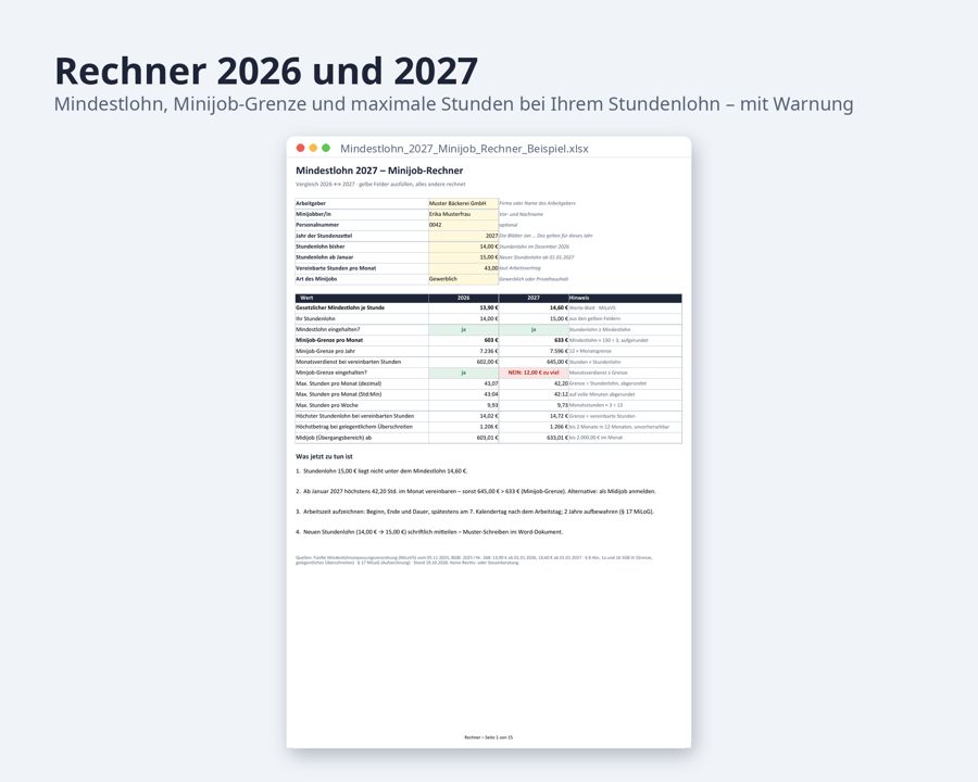 Mindestlohn 2027 Minijob Rechner Excel — Vorschau 2
