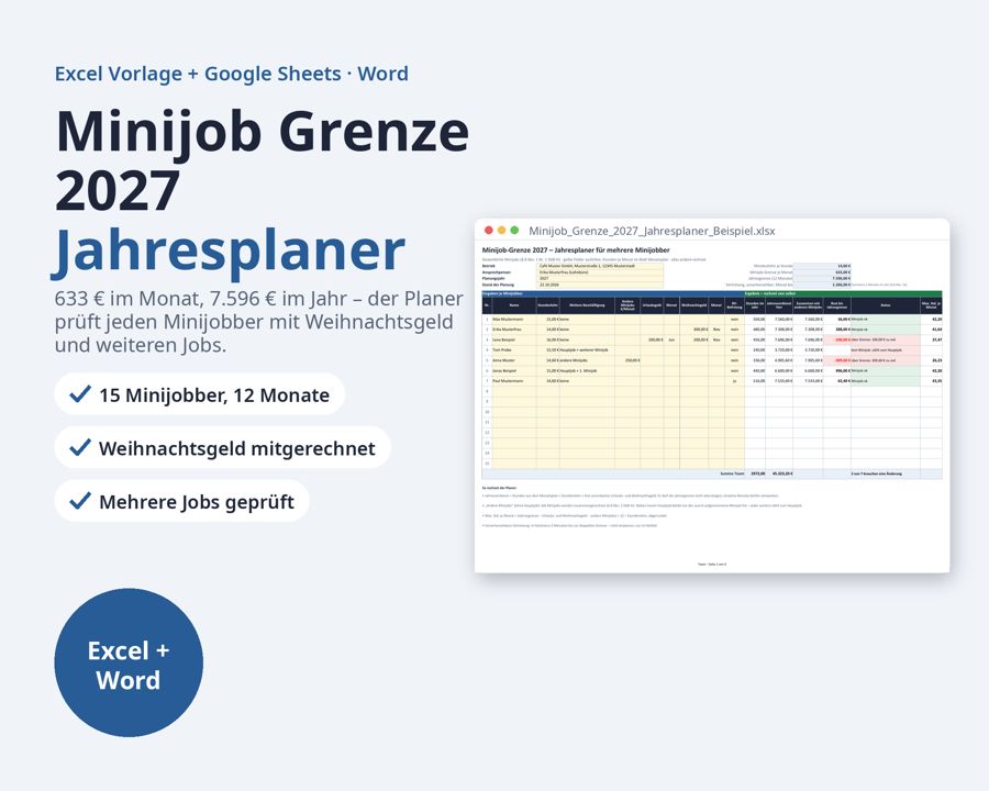 Minijob Grenze 2027 Jahresplaner Excel — Vorschau 1