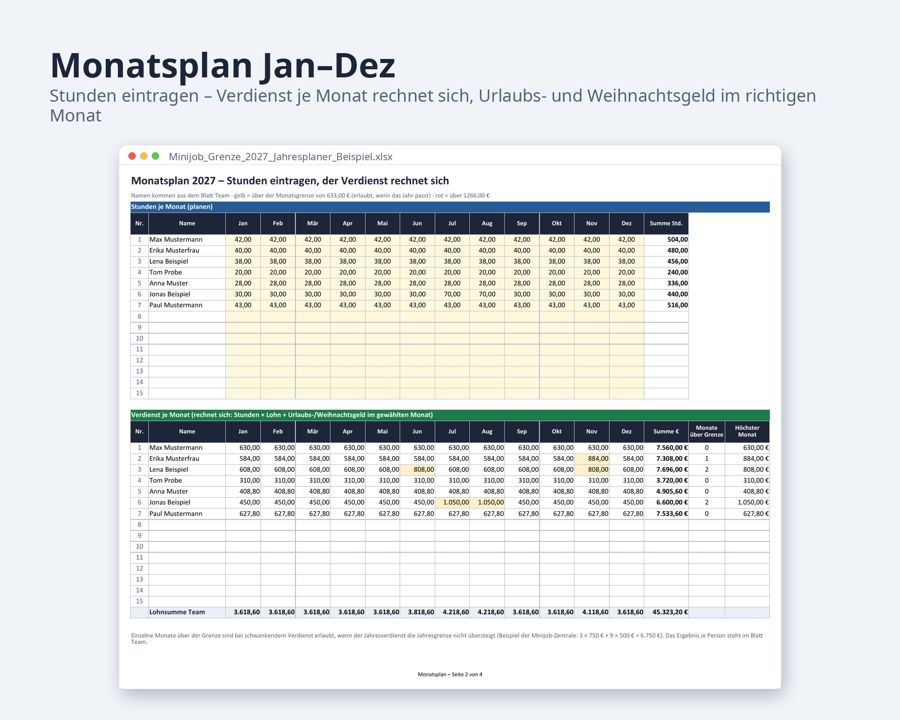 Minijob Grenze 2027 Jahresplaner Excel — Vorschau 3