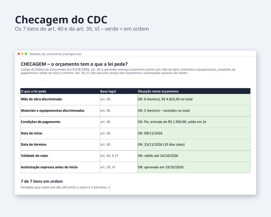 Modelo de orçamento Excel para prestação de serviço — Prévia 3