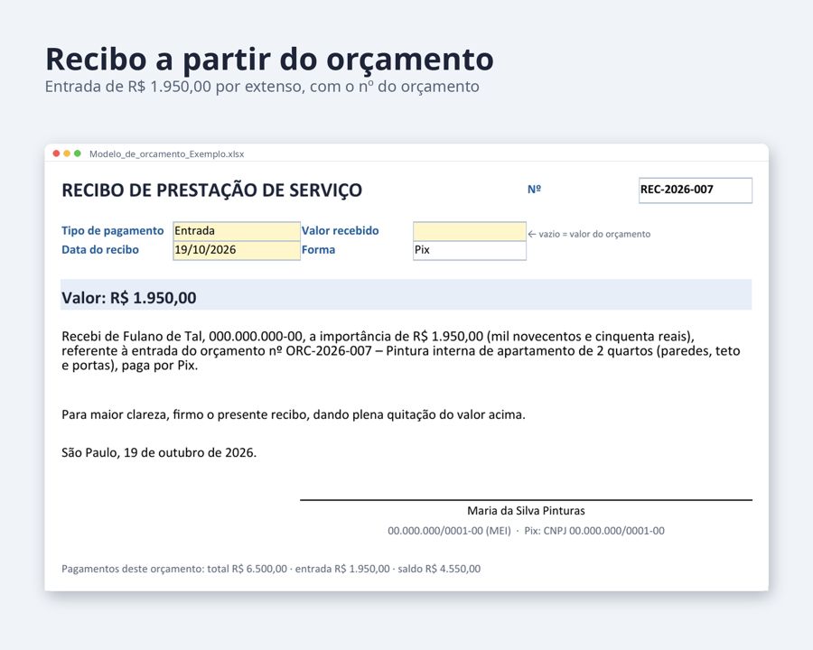 Modelo de orçamento Excel para prestação de serviço — Prévia 4