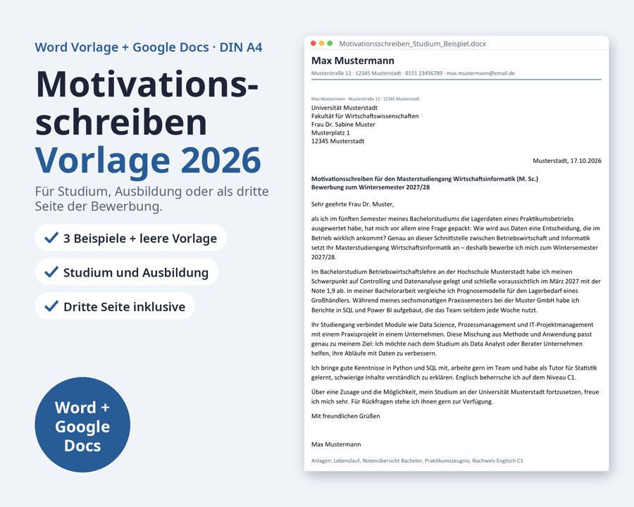Motivationsschreiben Vorlage Word mit Beispiel — Vorschau 1
