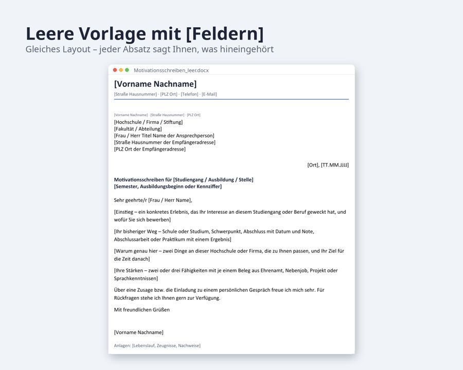 Motivationsschreiben Vorlage Word mit Beispiel — Vorschau 3