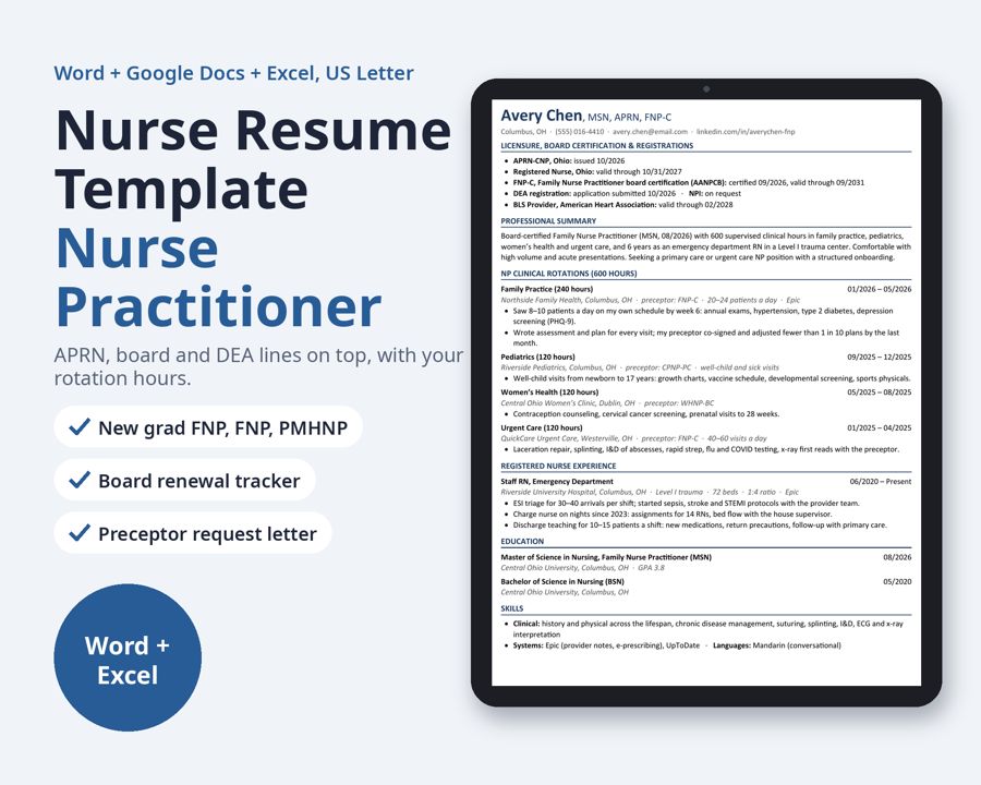 Nurse Resume Template for Nurse Practitioner — Preview 1