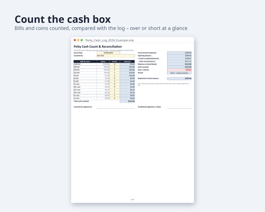Petty Cash Log Excel, Google Sheets — Preview 4
