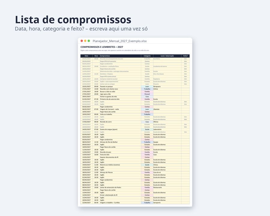 Planejador mensal 2027 planilha Excel com feriados — Prévia 4