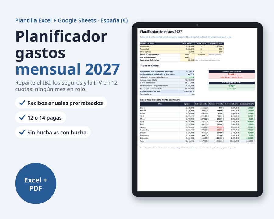 Planificador gastos mensual Excel 2027 — Vista previa 1