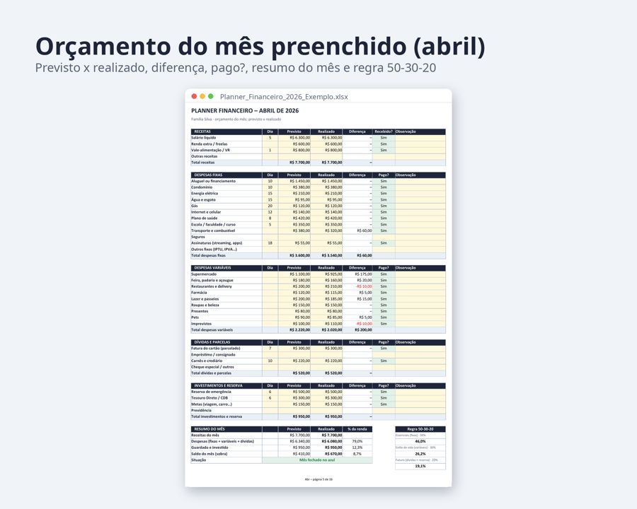 Planner financeiro planilha Excel 2026 2027 — Prévia 3