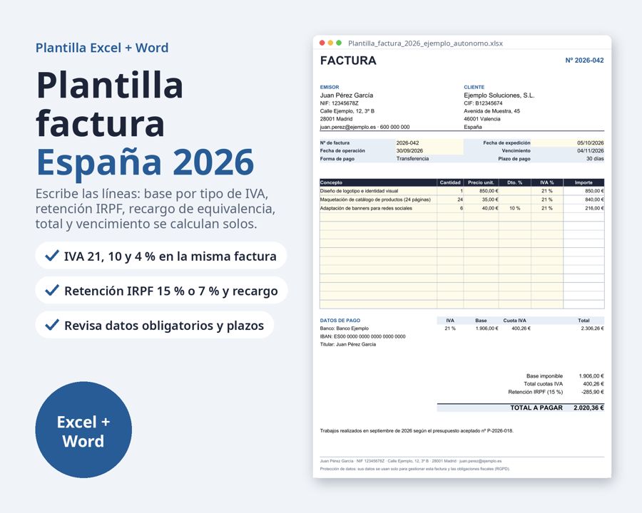 Plantilla factura Excel España 2026 — Vista previa 1