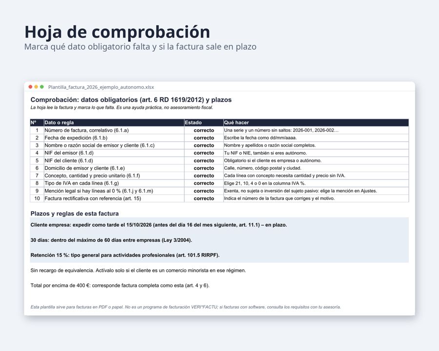 Plantilla factura Excel España 2026 — Vista previa 4