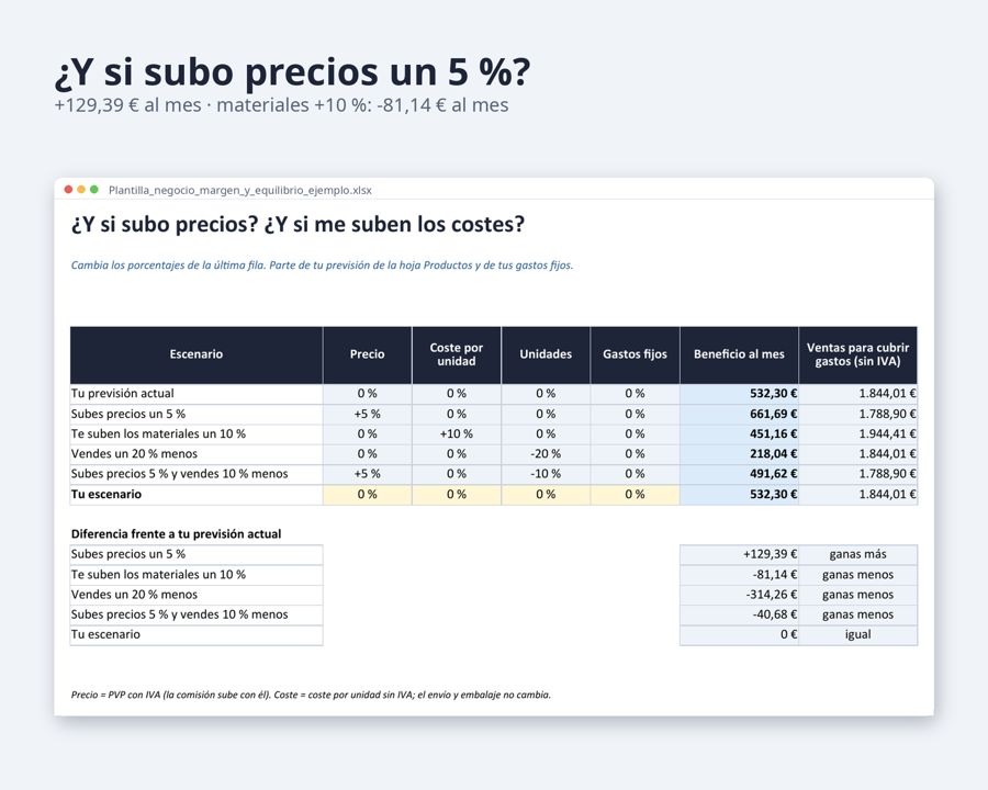 Plantilla negocio pequeño Excel: margen por producto y punto de equilibrio — Vista previa 4