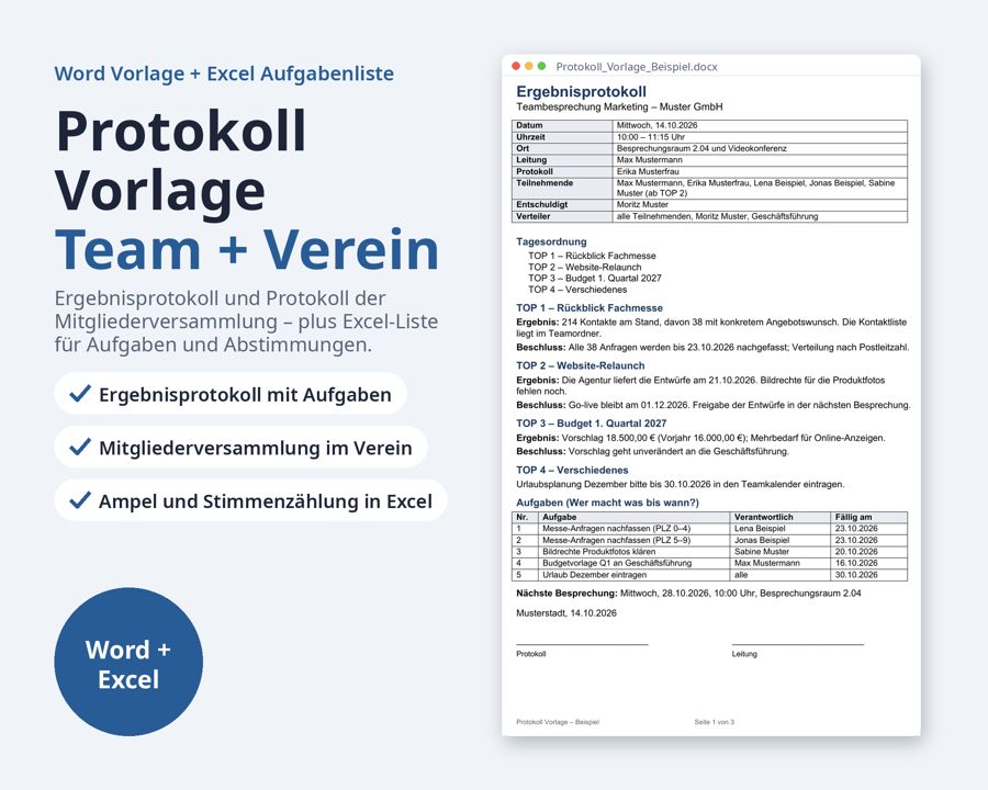 Protokoll Vorlage Word & Excel — Vorschau 1