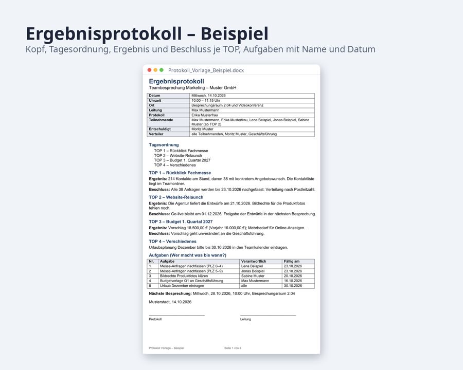 Protokoll Vorlage Word & Excel — Vorschau 2