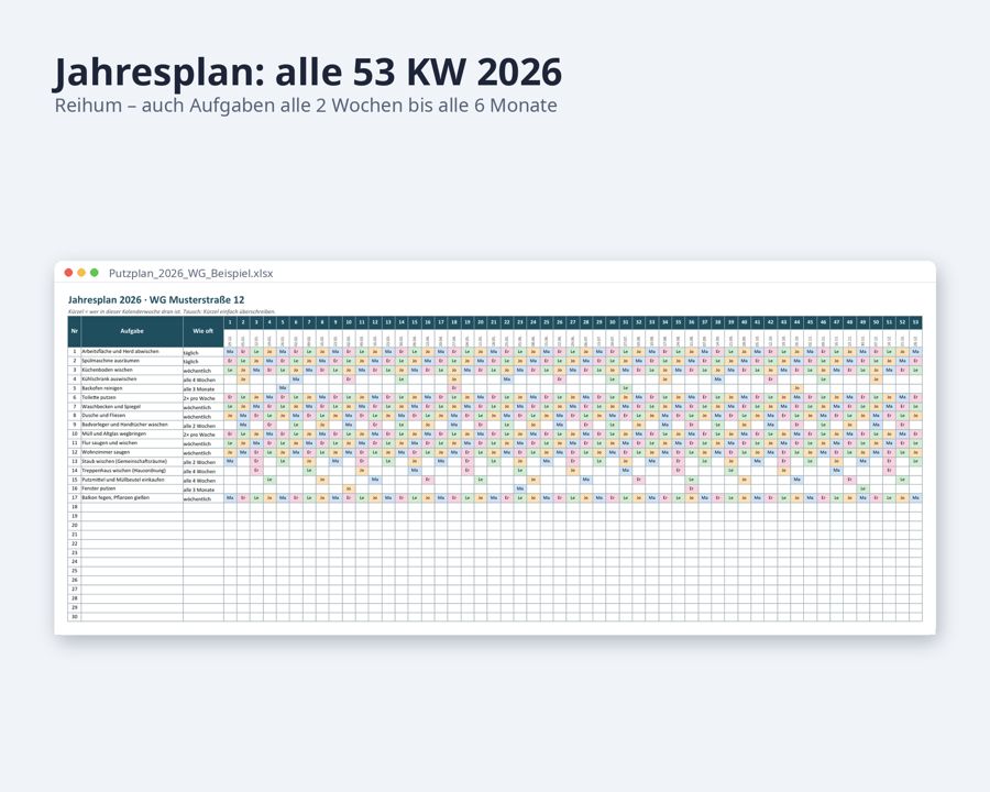 Putzplan Vorlage Excel 2026 für WG und Familie — Vorschau 3