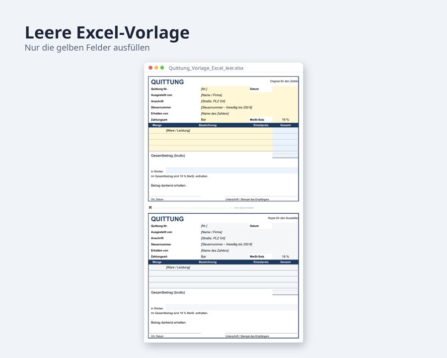 Quittung Vorlage Excel + Word, mit MwSt — Vorschau 3