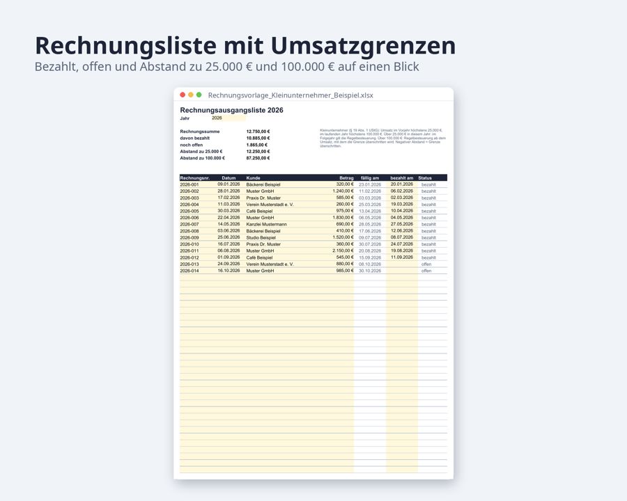 Rechnungsvorlage Kleinunternehmer Excel Word — Vorschau 4