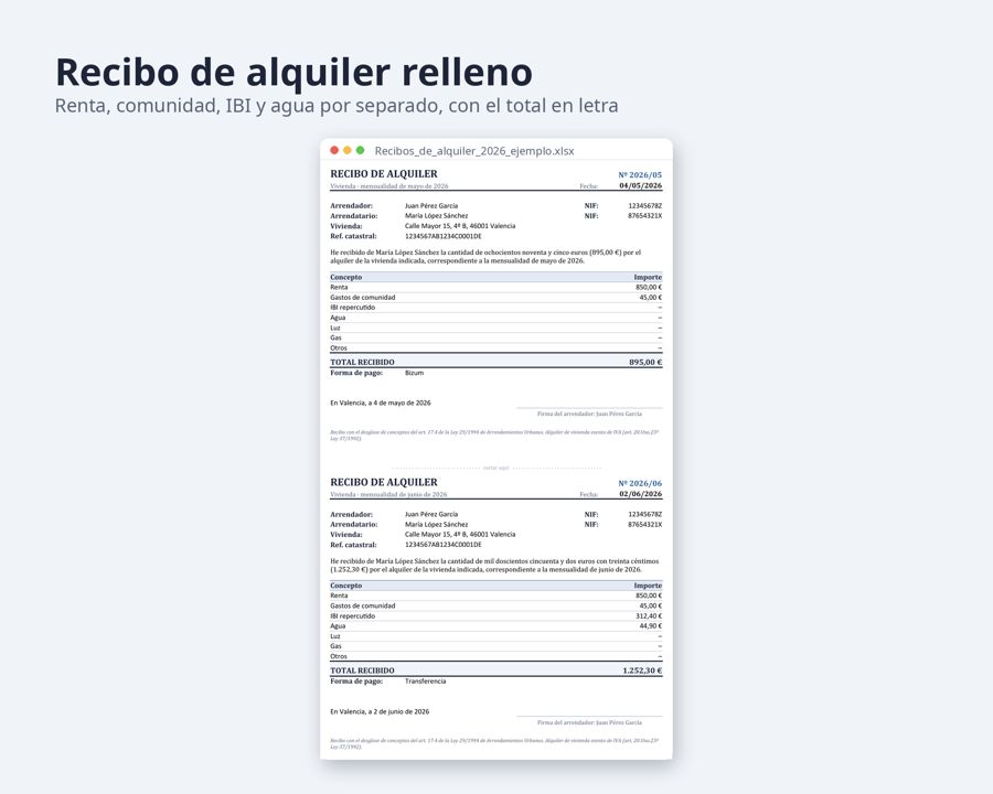 Recibo de alquiler plantilla Excel y Word 2026 2027 — Vista previa 2
