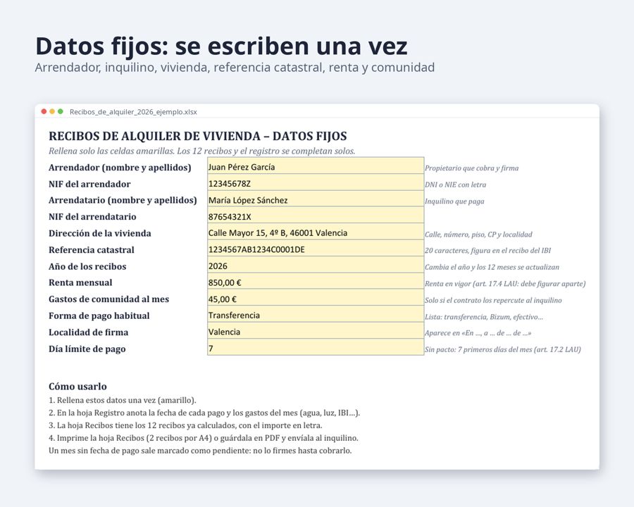 Recibo de alquiler plantilla Excel y Word 2026 2027 — Vista previa 3