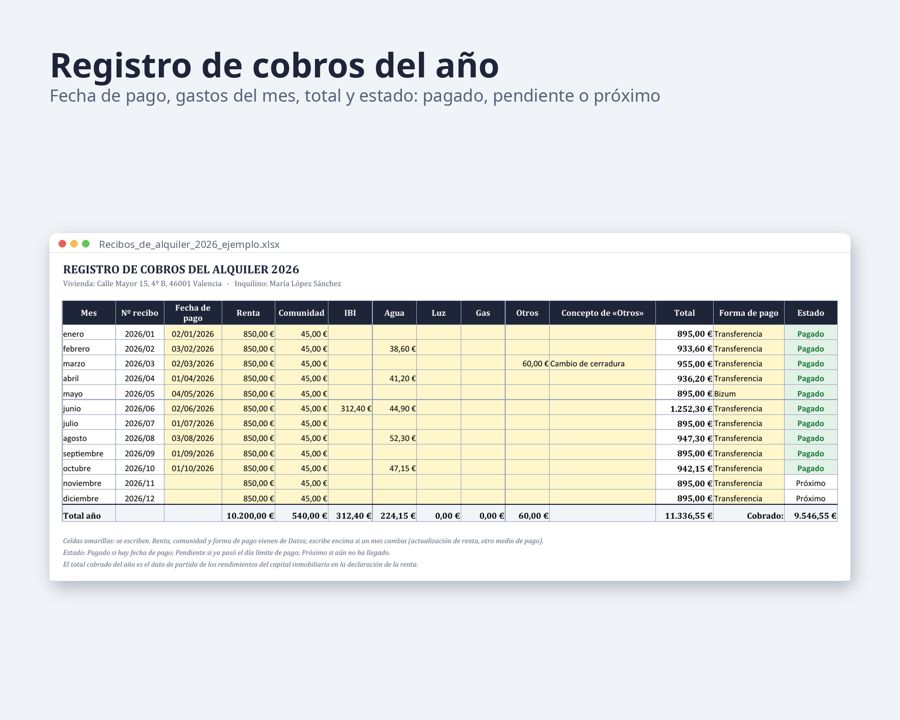Recibo de alquiler plantilla Excel y Word 2026 2027 — Vista previa 4