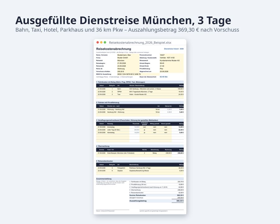 Reisekostenabrechnung Vorlage Excel 2026 — Vorschau 2