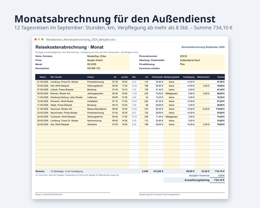 Reisekostenabrechnung Vorlage Excel 2026 — Vorschau 3