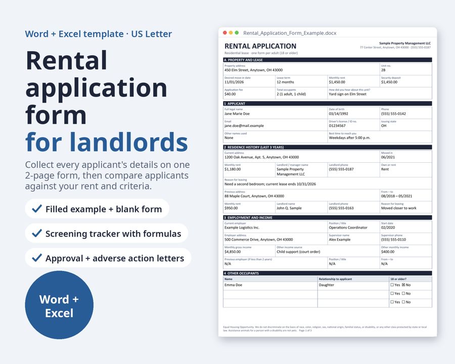 Rental Application Form for Landlords — Preview 1