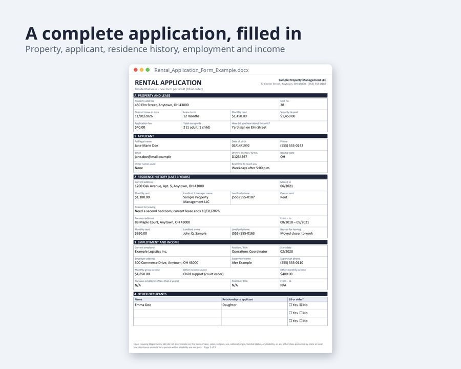Rental Application Form for Landlords — Preview 2