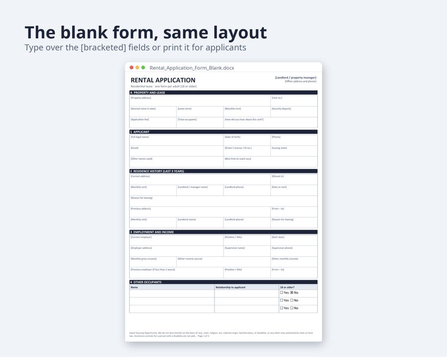 Rental Application Form for Landlords — Preview 4